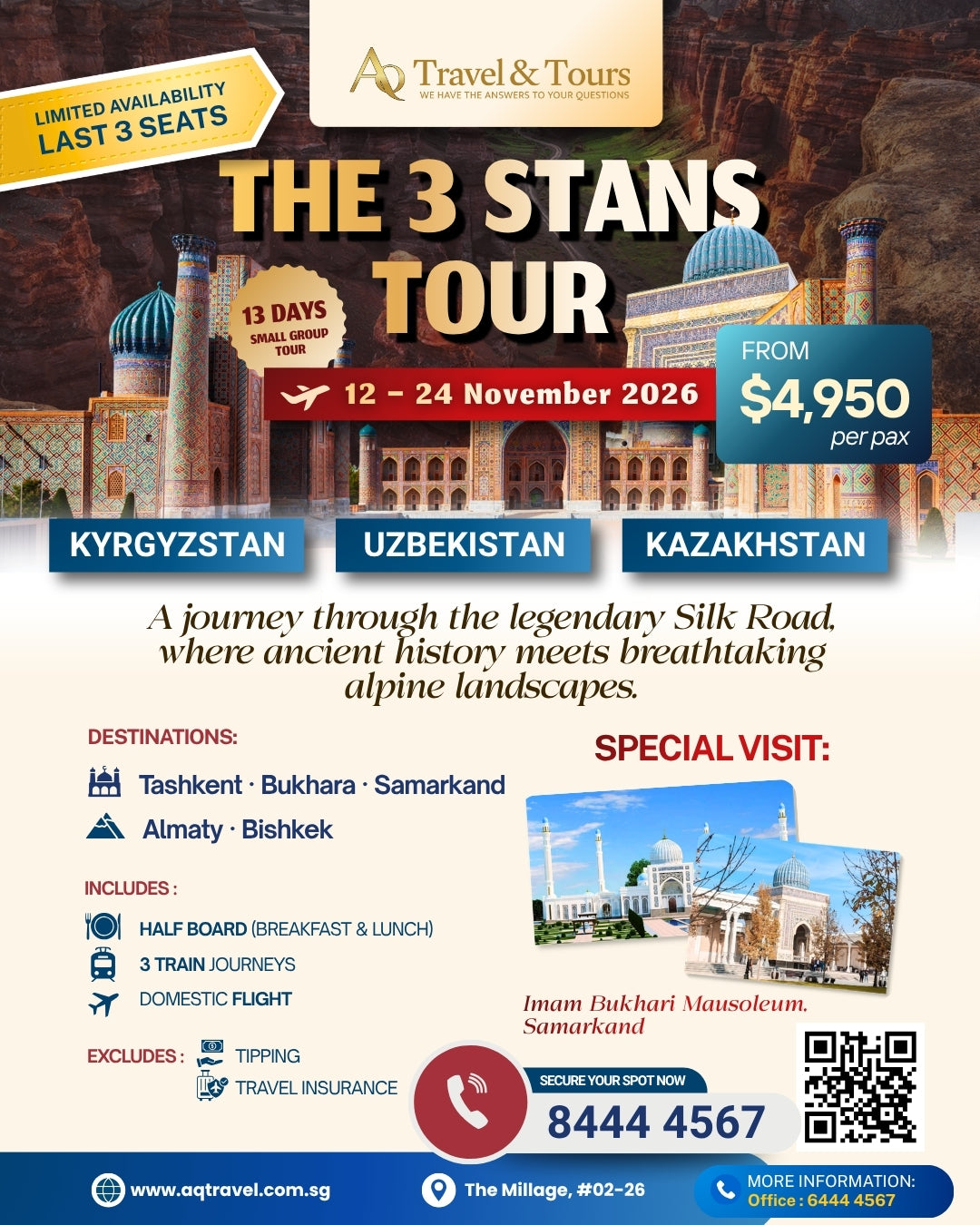 The 3 Stans Tour 2026 – 13 Days (Kyrgyzstan, Uzbekistan & Kazakhstan) | 12 -24 Nov