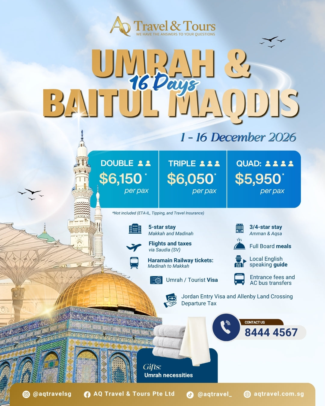 16-Day Umrah & Baitul Maqdis Package | 1 Dec - 16 Dec