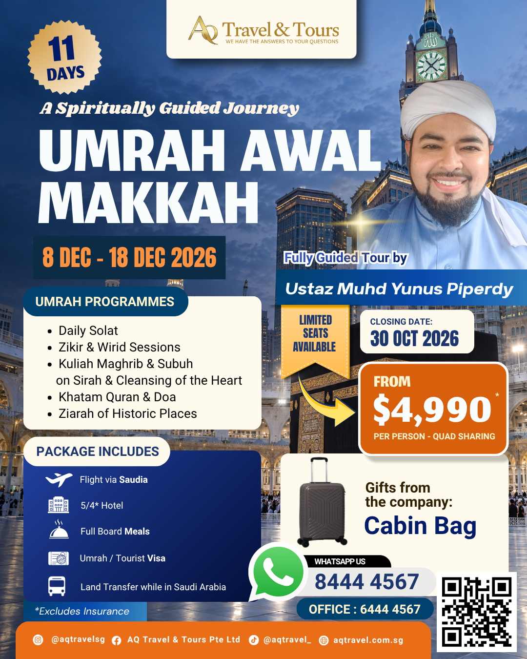 11-Day Umrah Awal Makkah with Ustaz Muhd Yunus Piperdy | 8 Dec - 18 Dec 2026