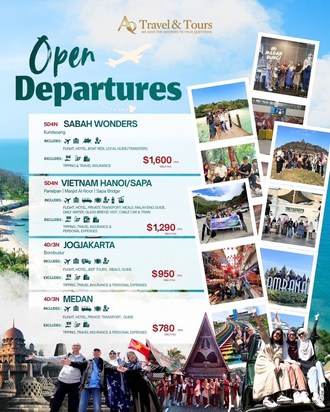 Open Departures - Sabah, Vietnam, Jogjakarta & Medan